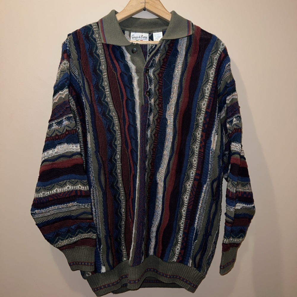 Vintage Giorgio di Firenze Sweater Mens L Multicolor Texture Coogi Style 90's 3D